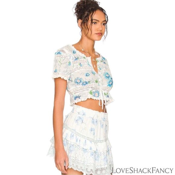 LOVESHACKFANCY **NWT** Farley Crop Top in Blueberry Cloud - Picture 7 of 11